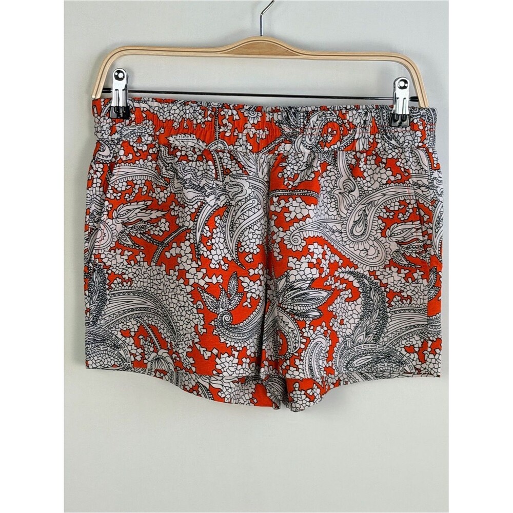 Linen Cotton Blend Paisley Shorts Orange White Coastal Resort Summer Preppy